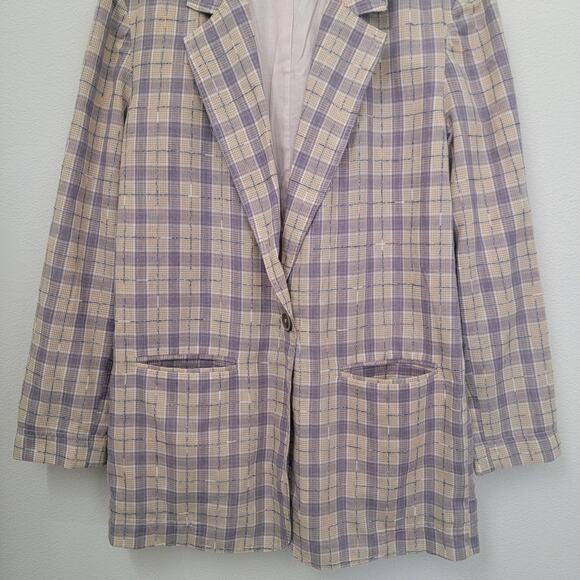 We the Free People Plaid Beckett Boyfriend Blazer Sz XS Light Academia Preppy - Picture 13 of 16